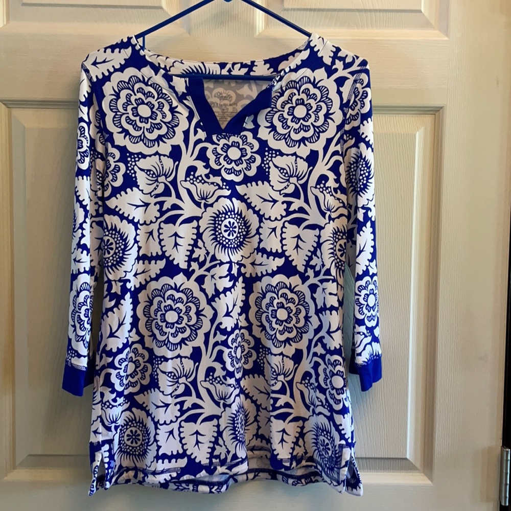 T by Talbots UPF 50+ Blue & White Tunic- M